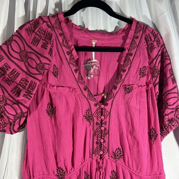 FREE PEOPLE RILEY SMOCKED MAXI DRESS IN FUCHSIA NEW - Picture 6 of 11